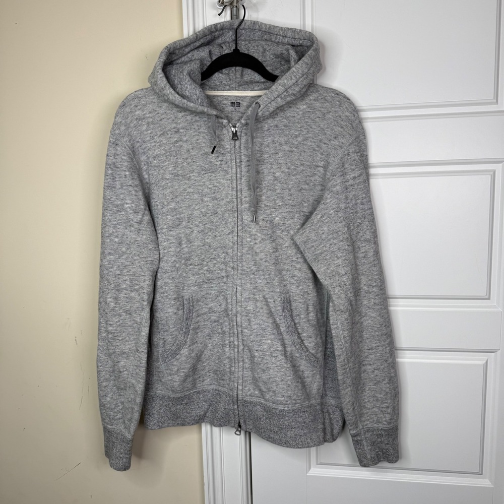 Uniqlo Full Zip Hoodie Mens Medium Gray Cotton Marl Sweatshirt Fleece Casual
